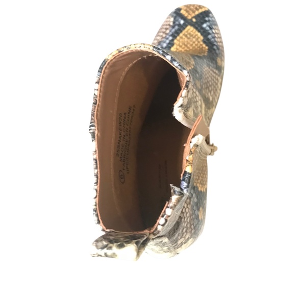 Faux Snakeskin Block Heel Ankle Boots - Blue/Yellow - Size 6 - Picture 6 of 13